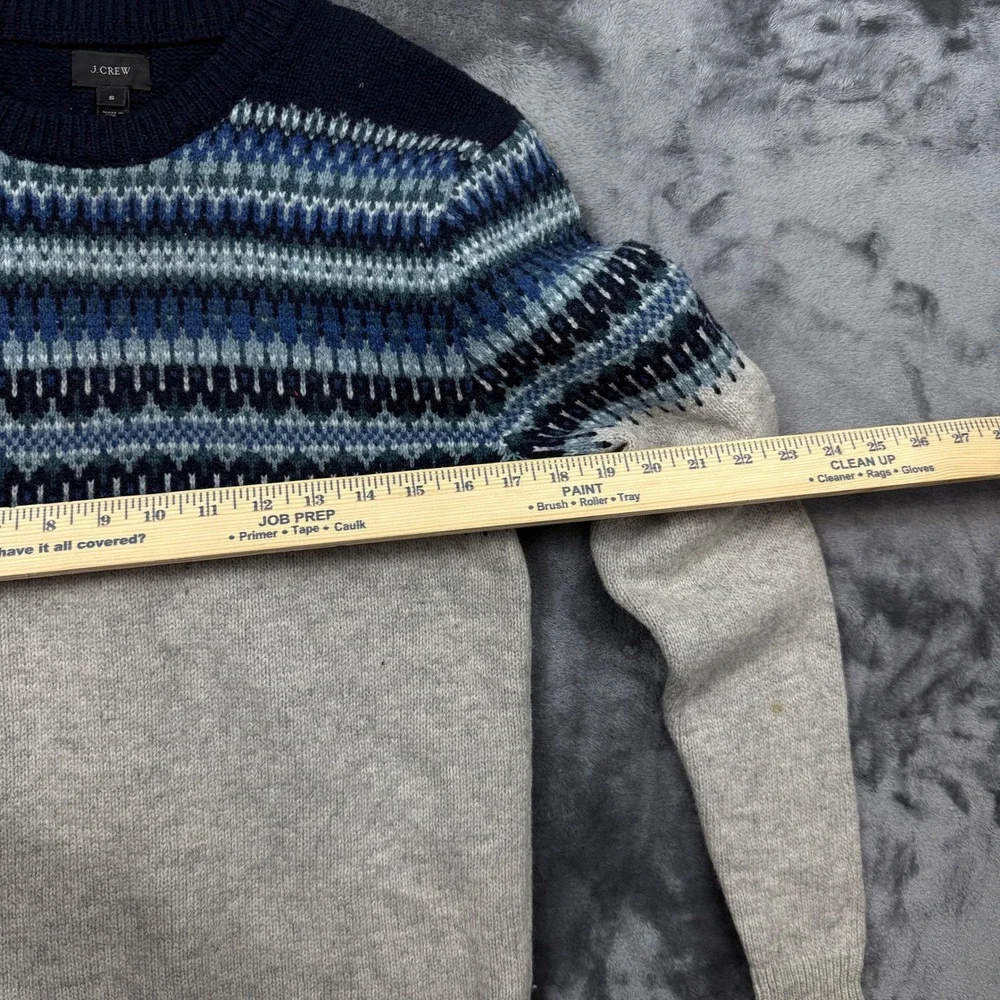 J.Crew Sweater Mens Small Gray Blue Fair Isle Lambswool Crewneck Pullover 10336